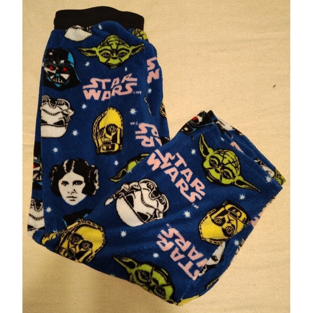 Star Wars Blue‎ Fleece Large Pajama PJs Bottom C3PO Leia Yoda Storm Trooper W